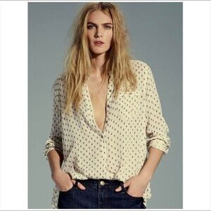 Free People Shibori Magic Deep V Boyfriend Blouse